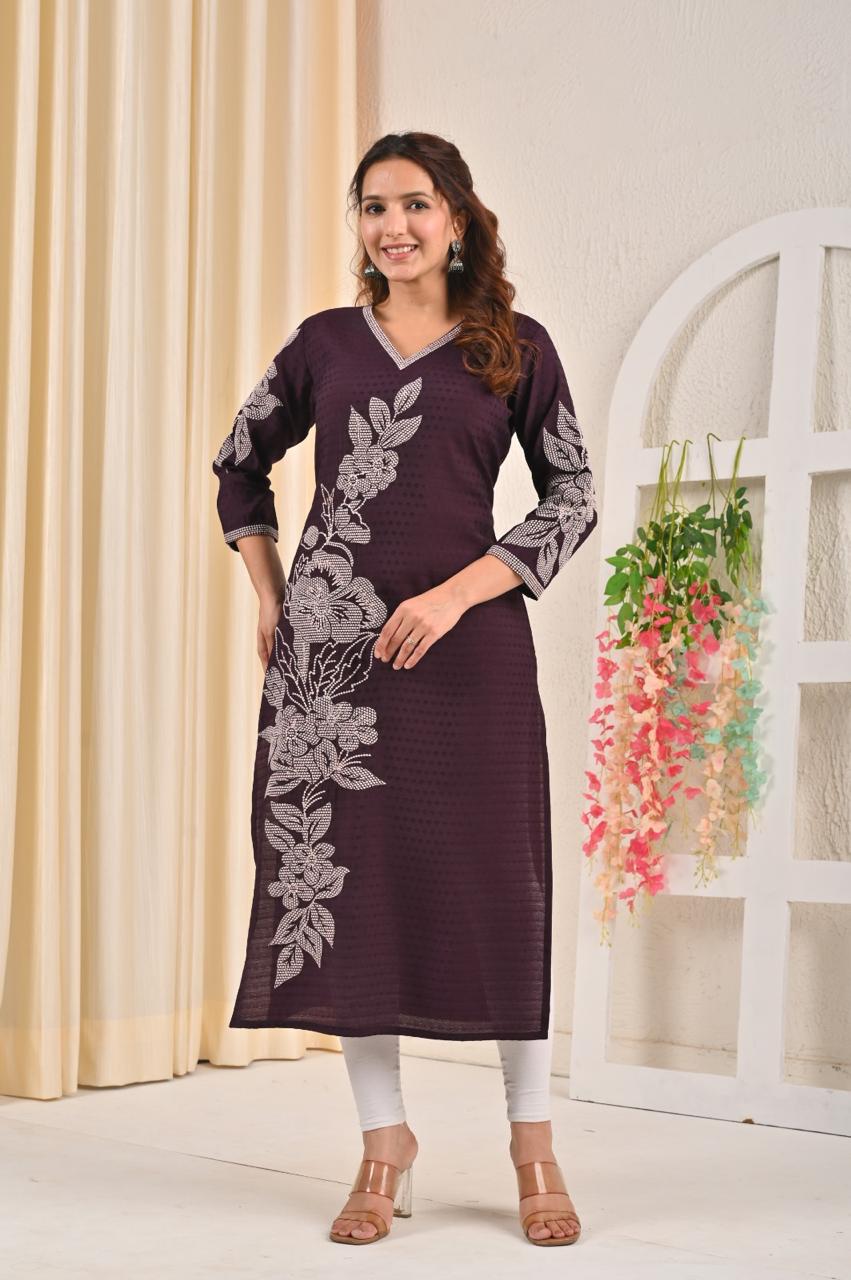 Sarvari Wine Embroidered Kurti