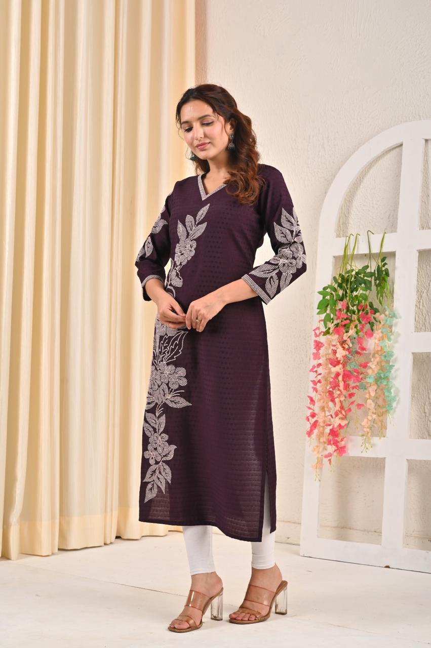 Sarvari Wine Embroidered Kurti
