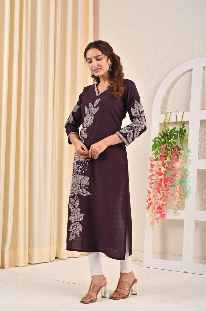 Sarvari Wine Embroidered Kurti