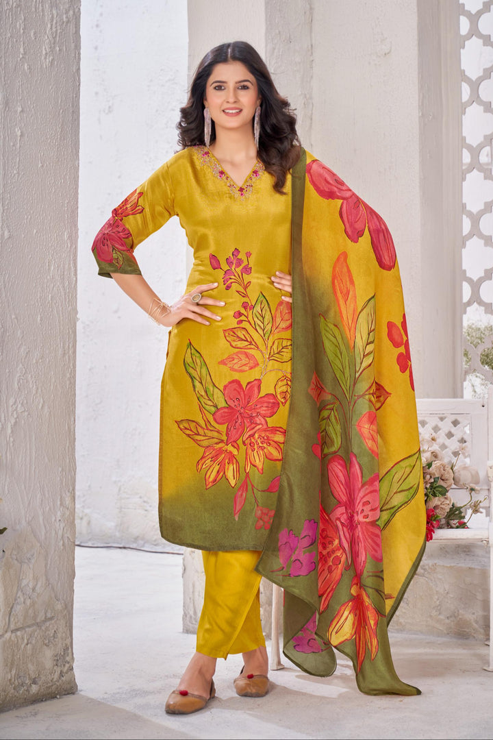 Malti Marigold Shimmer Work Suit Set