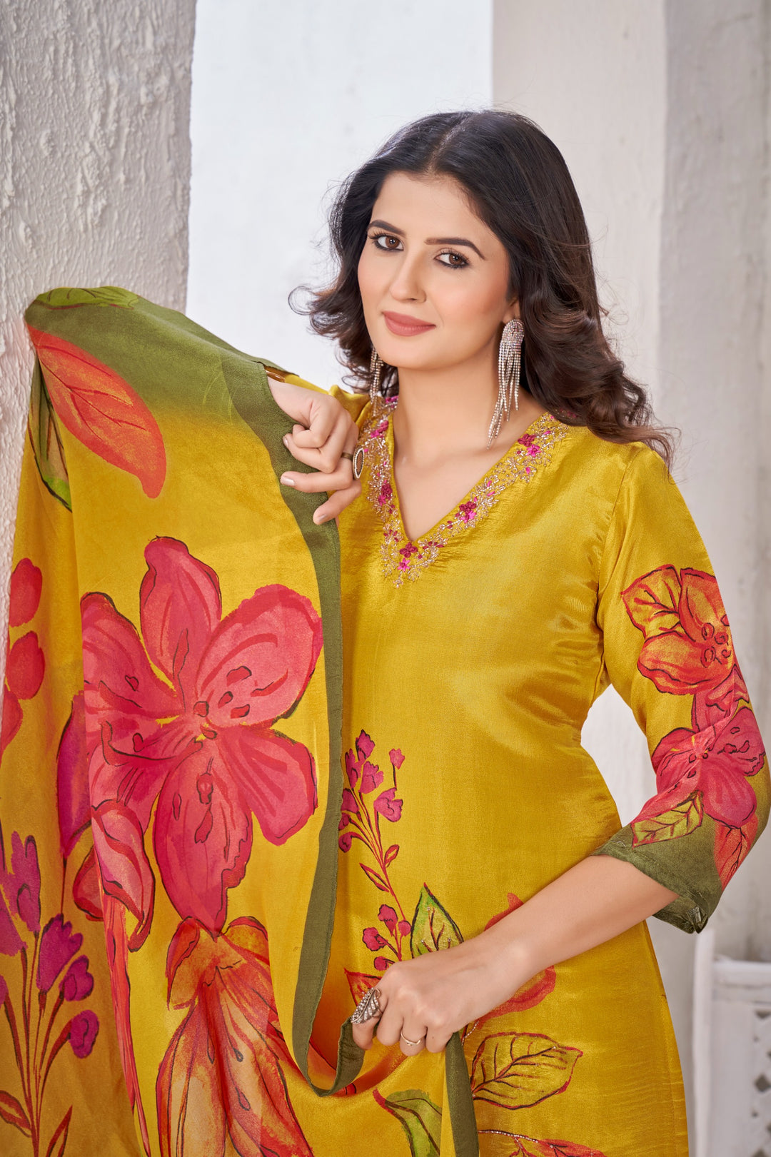 Malti Marigold Shimmer Work Suit Set