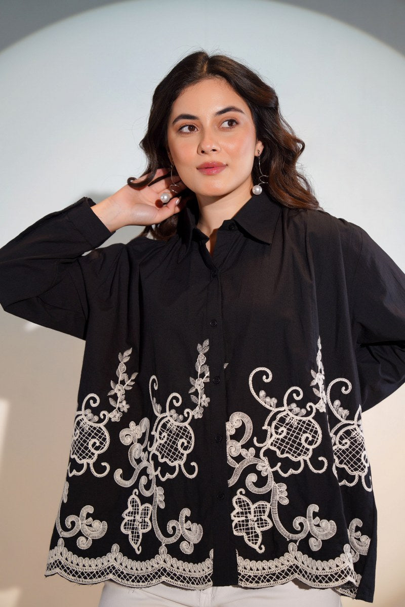 Tiara charcoal embroidery shirt