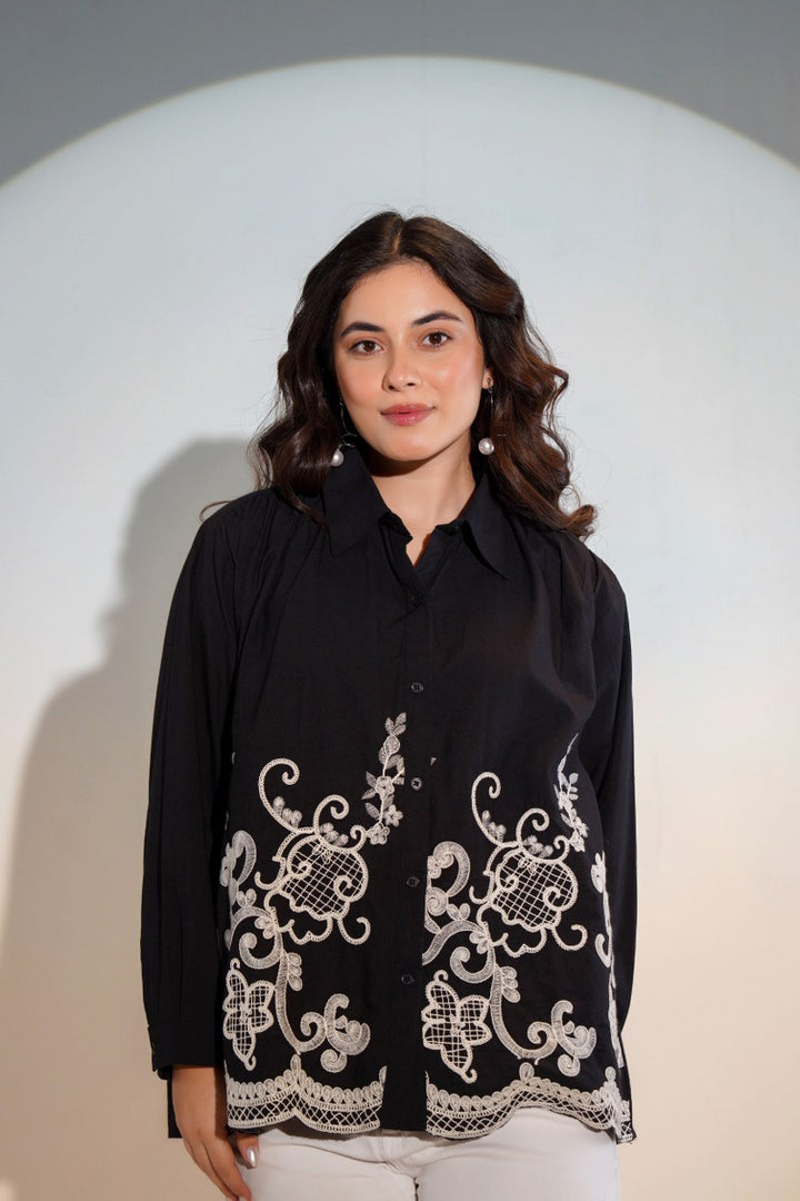 Tiara charcoal embroidery shirt