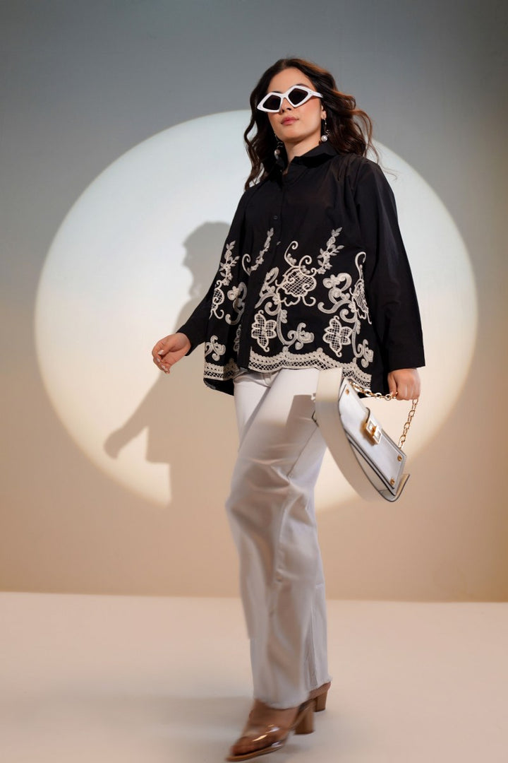 Tiara charcoal embroidery shirt