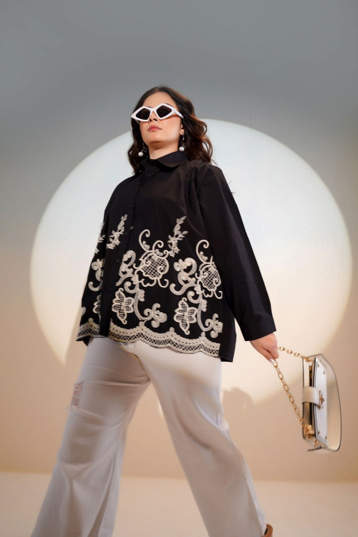 Tiara charcoal embroidery shirt