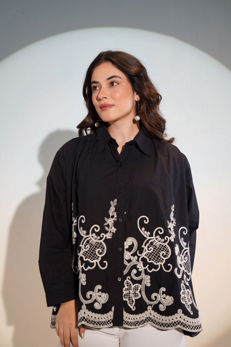 Tiara charcoal embroidery shirt