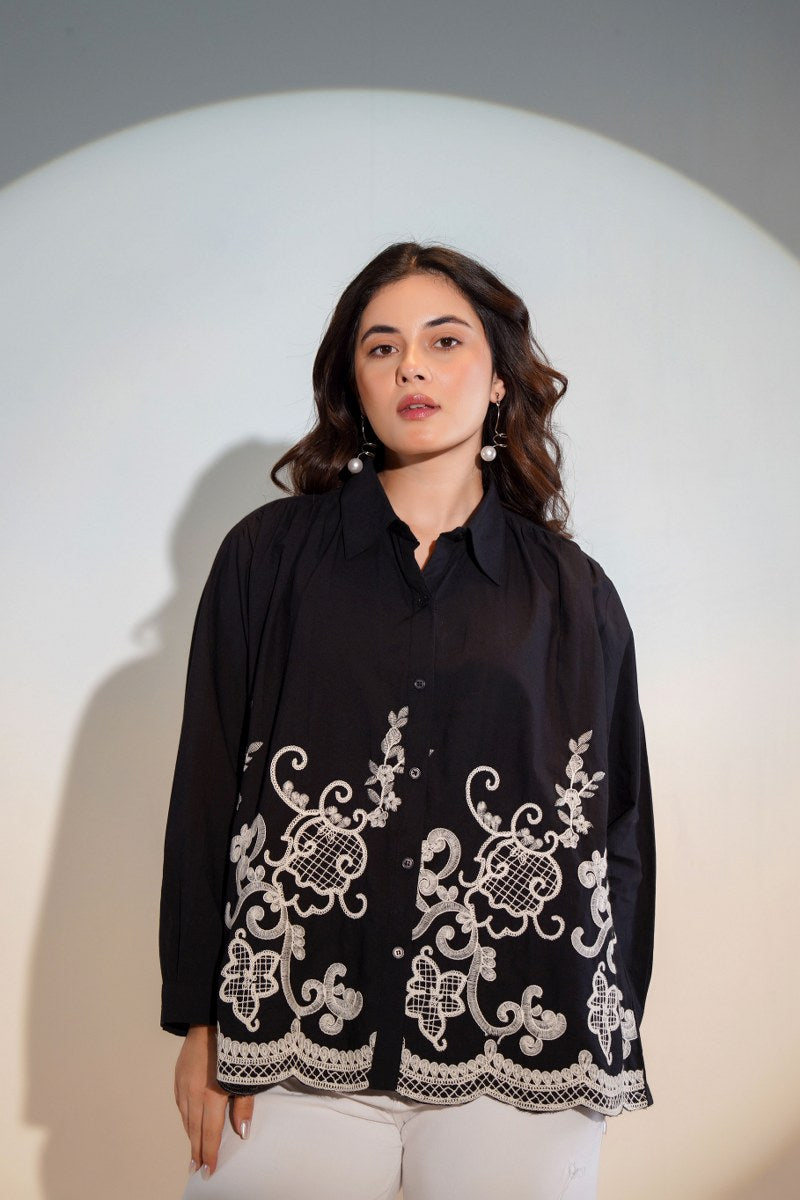 Tiara charcoal embroidery shirt