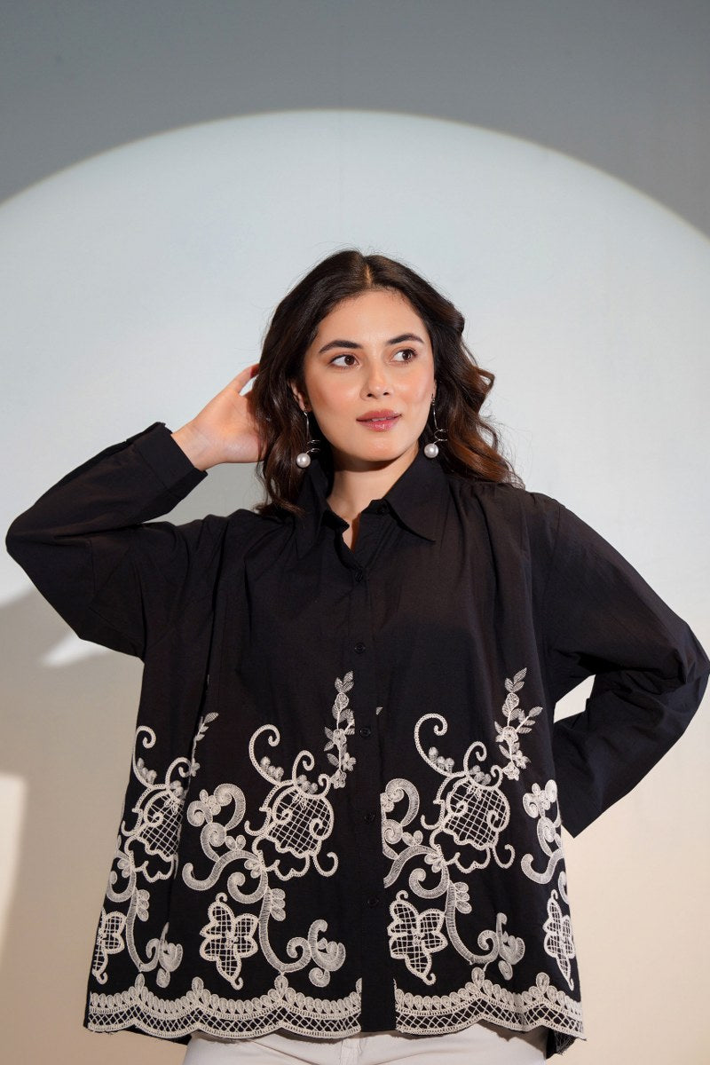 Tiara charcoal embroidery shirt