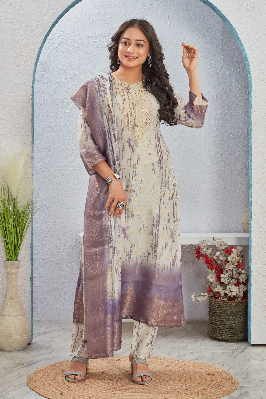 Rekha Mauve Printed Suit Set