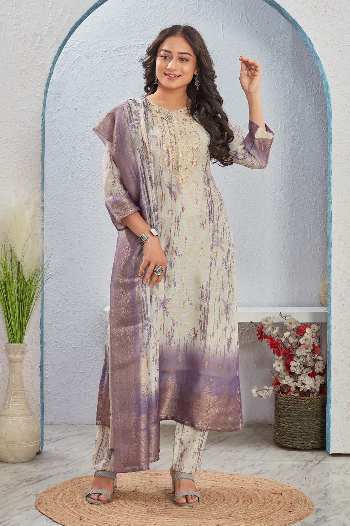 Rekha Mauve Printed Suit Set