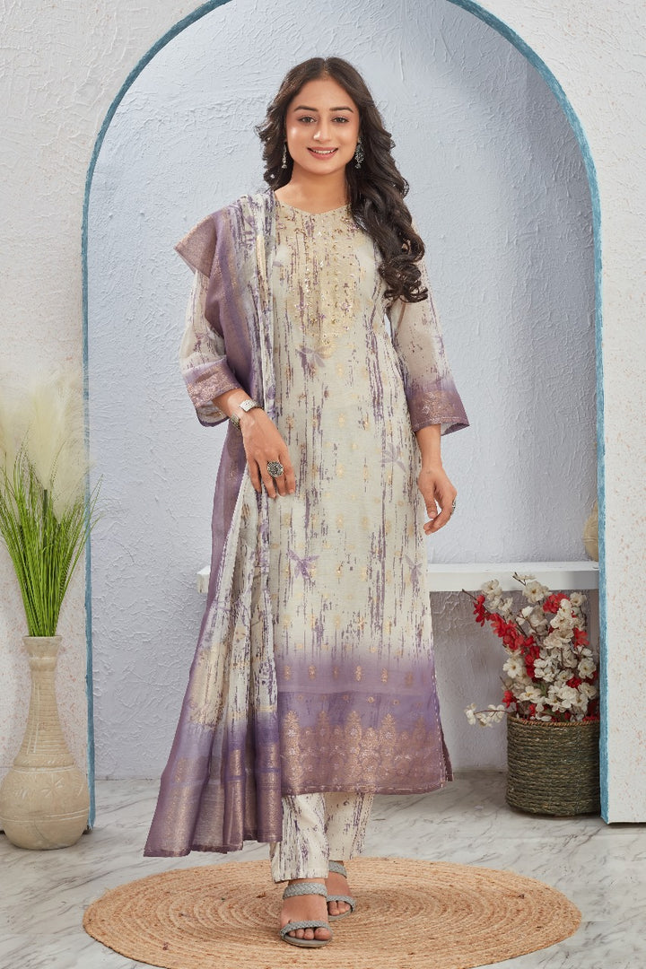 Rekha Mauve Printed Suit Set