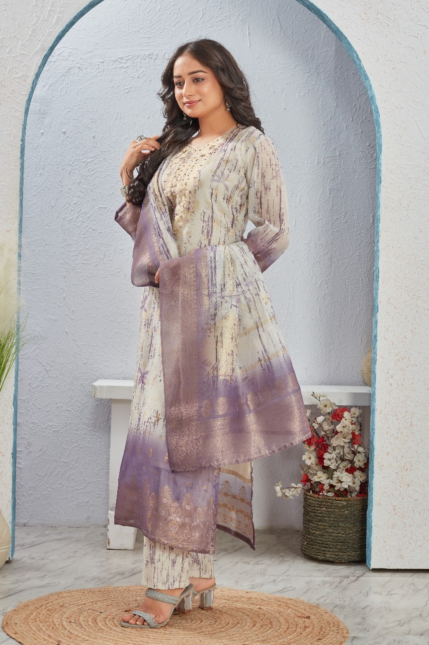 Rekha Mauve Printed Suit Set