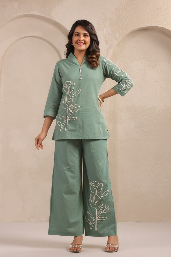 Sylvie Fern Embroidery Cotton Co-ord Set