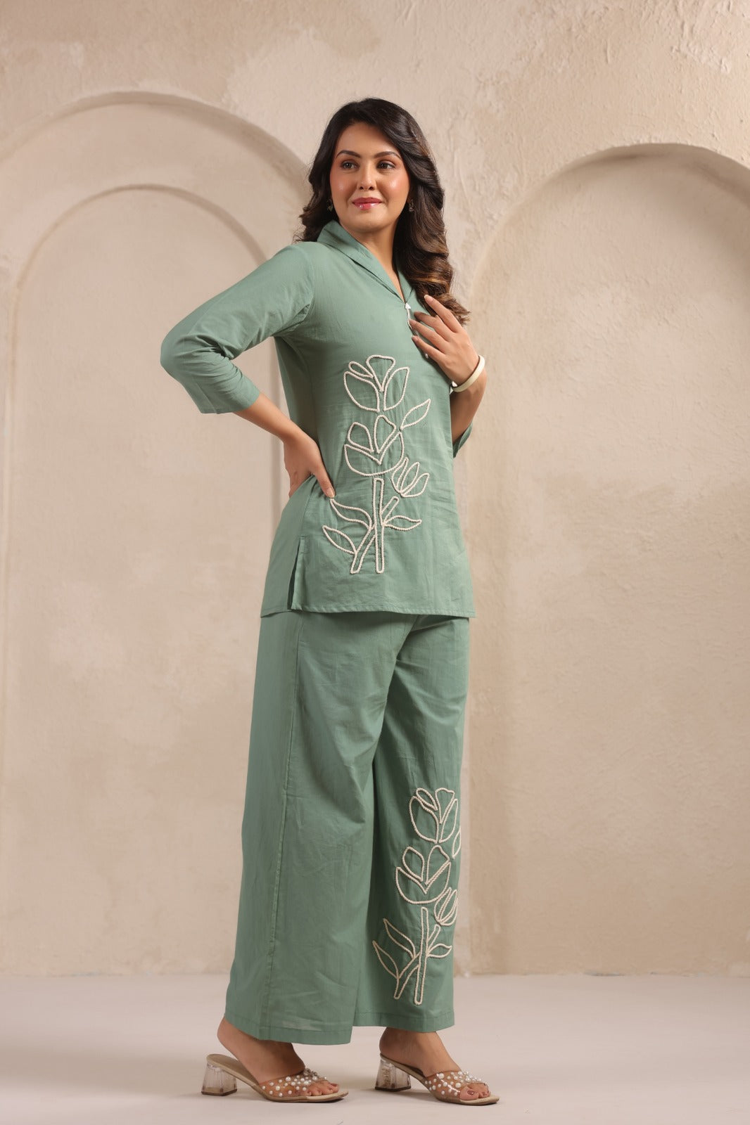 Sylvie Fern Embroidery Cotton Co-ord Set