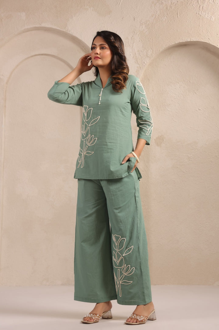 Sylvie Fern Embroidery Cotton Co-ord Set