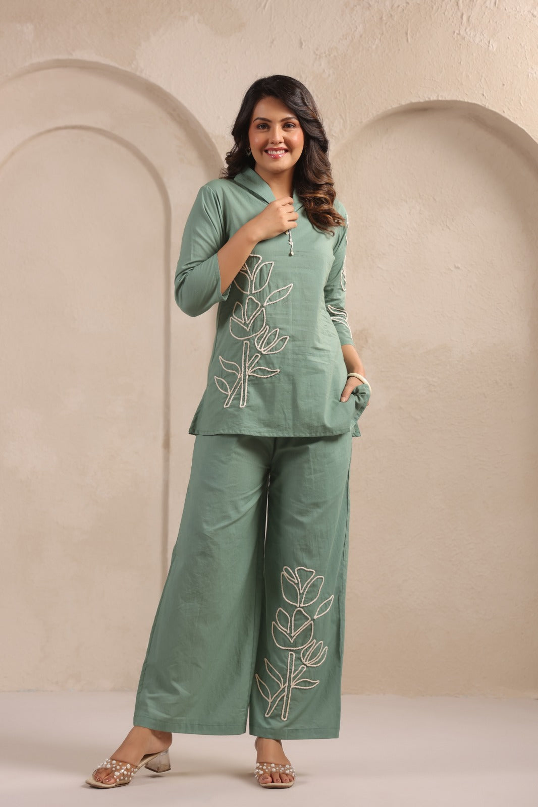 Sylvie Fern Embroidery Cotton Co-ord Set