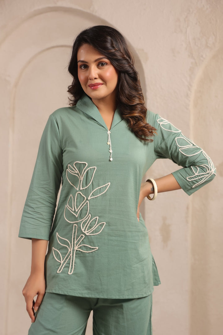 Sylvie Fern Embroidery Cotton Co-ord Set