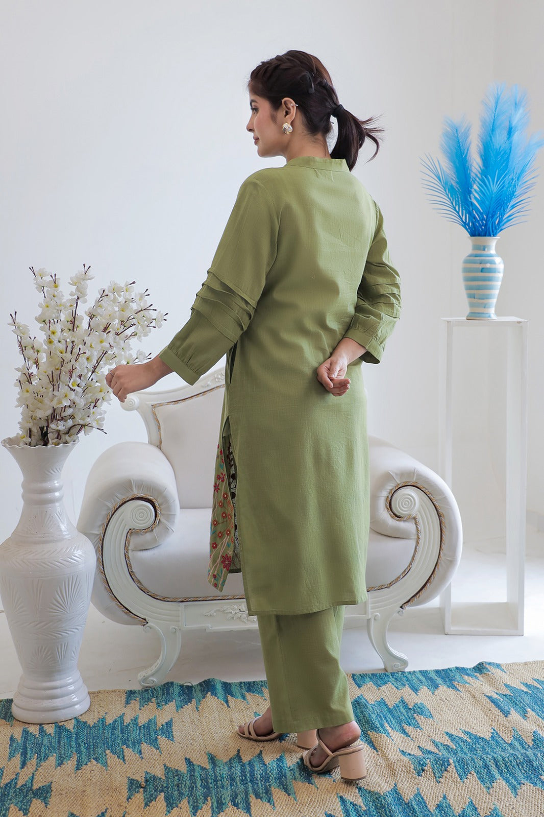 Viva forest embroidery cotton kurta pant set