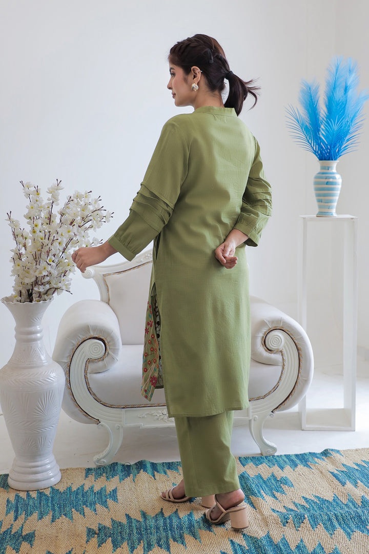 Viva forest embroidery cotton kurta pant set