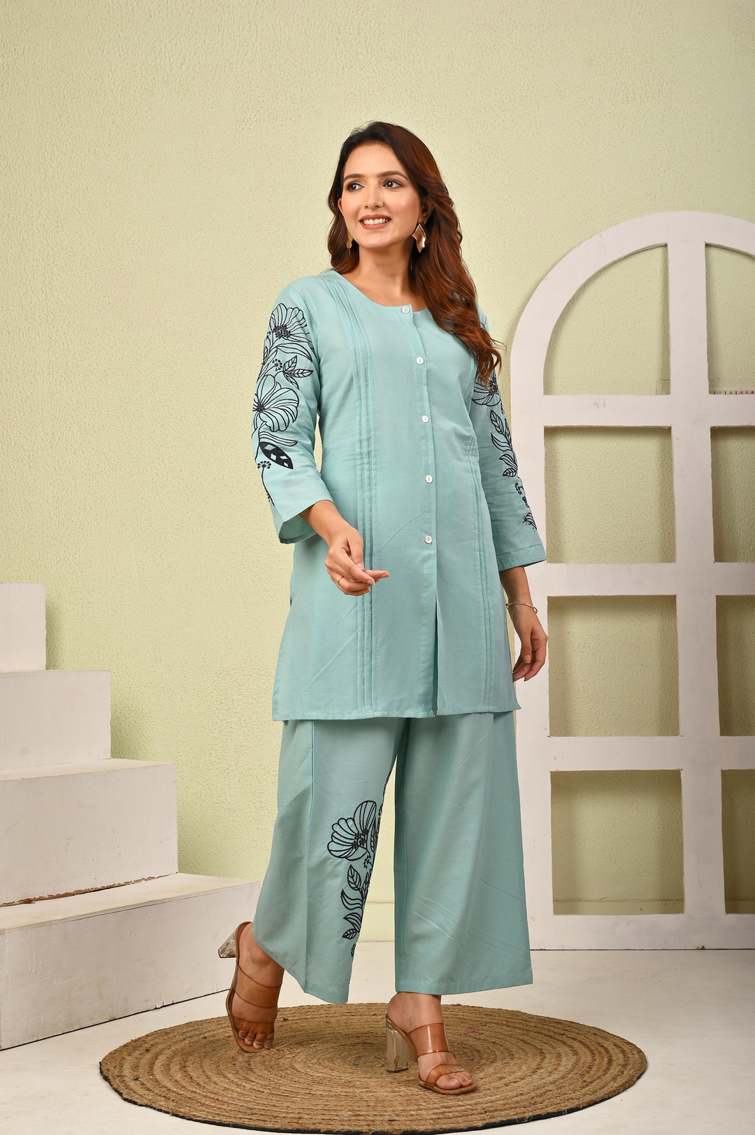 Mahua marbles embroidery cotton co-ord set