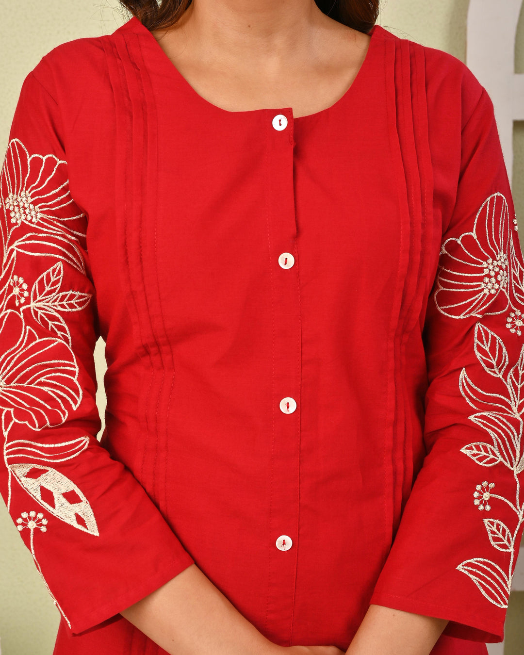 Mahua Cardinal Embroidery Cotton co-ord set