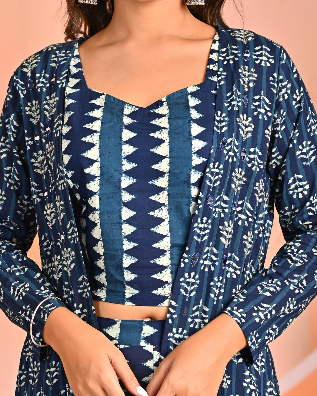 Mahua azure printed 3 pc fusion set