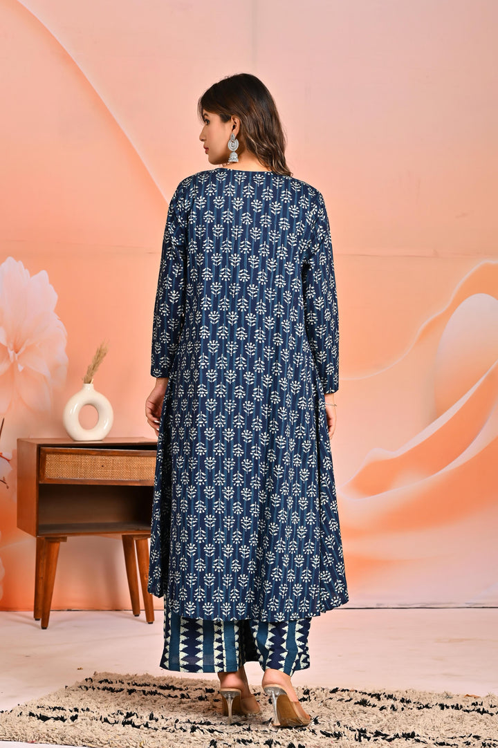 Mahua azure printed 3 pc fusion set