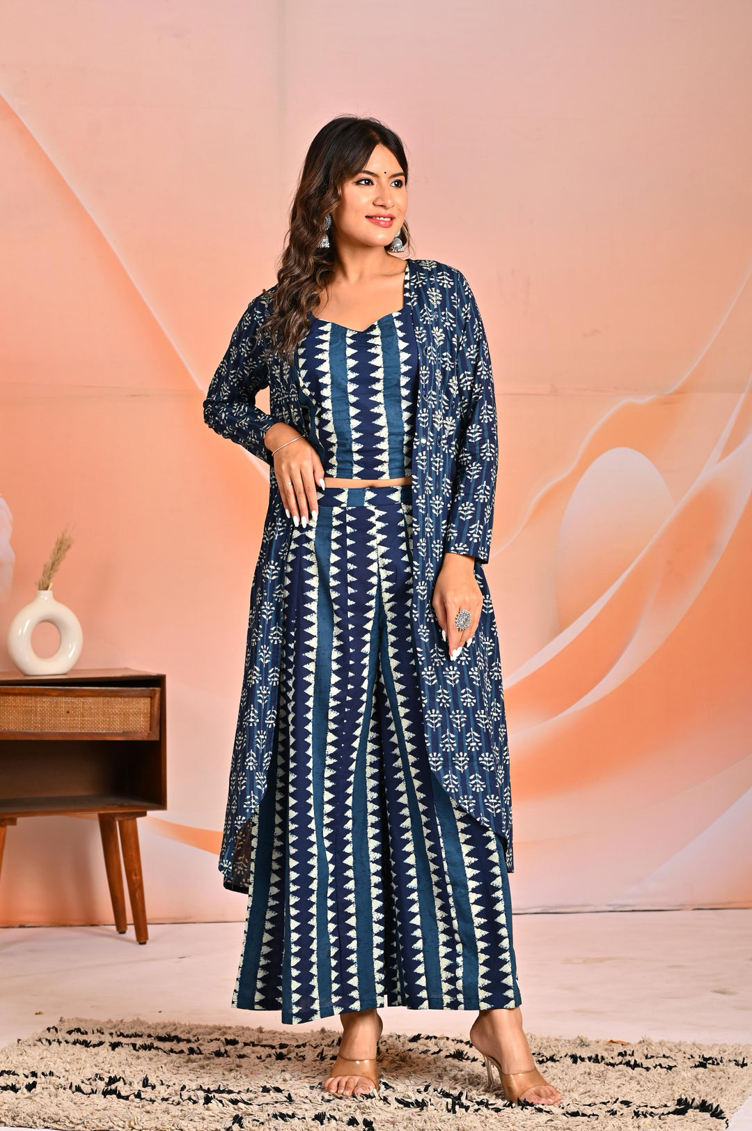 Mahua azure printed 3 pc fusion set
