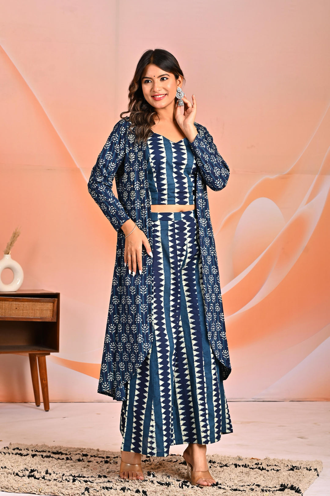 Mahua azure printed 3 pc fusion set