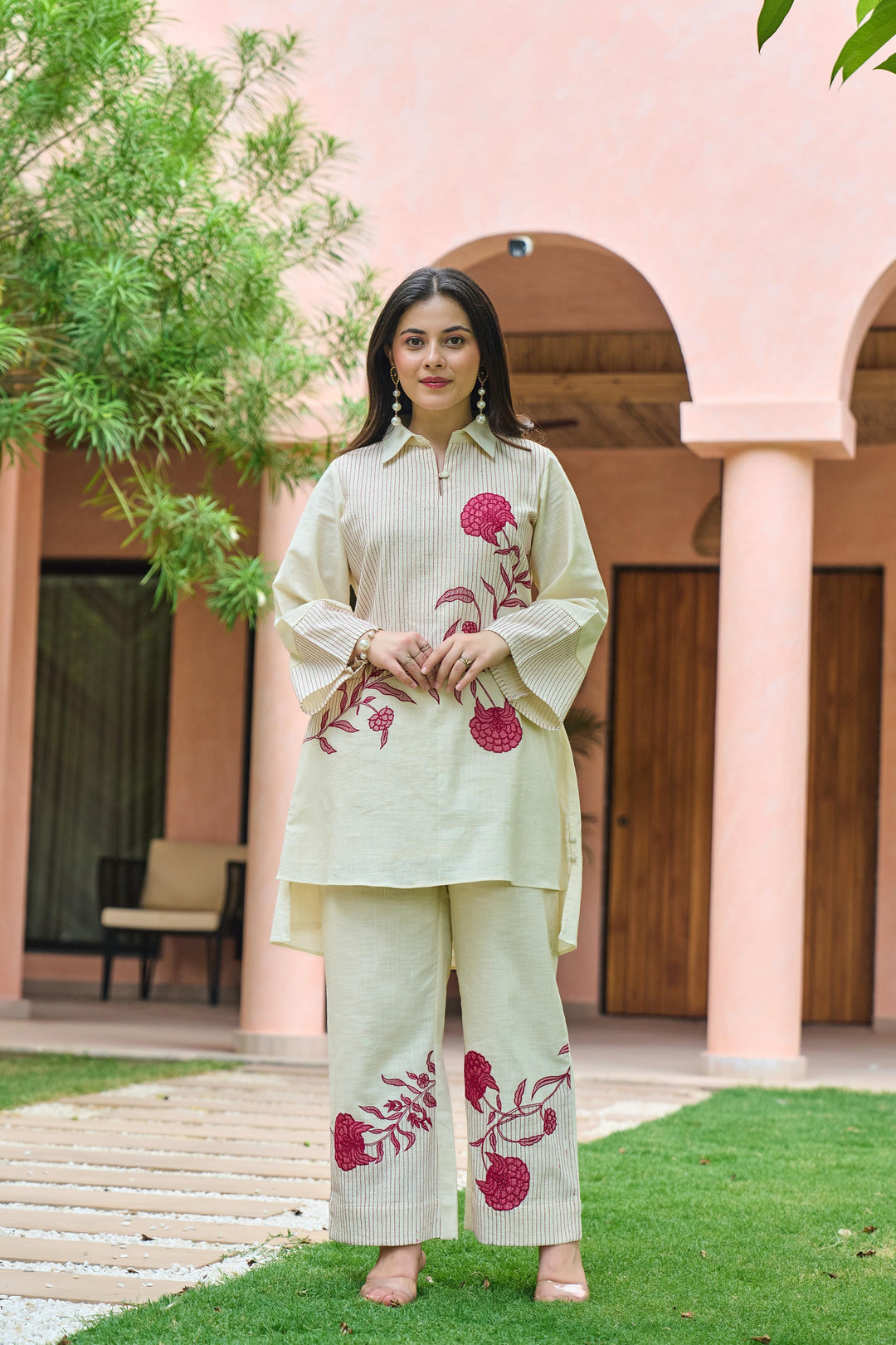 Mahua Roses Applique Cotton Co-ord Set