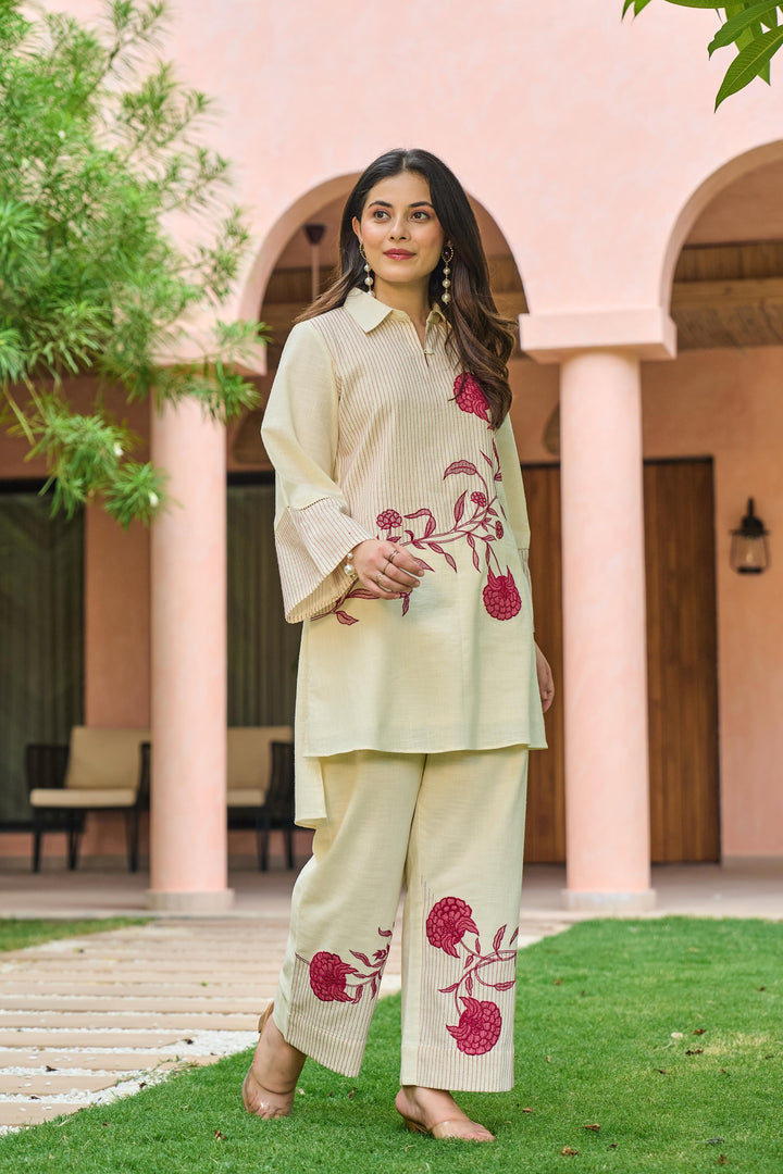 Mahua Roses Applique Cotton Co-ord Set