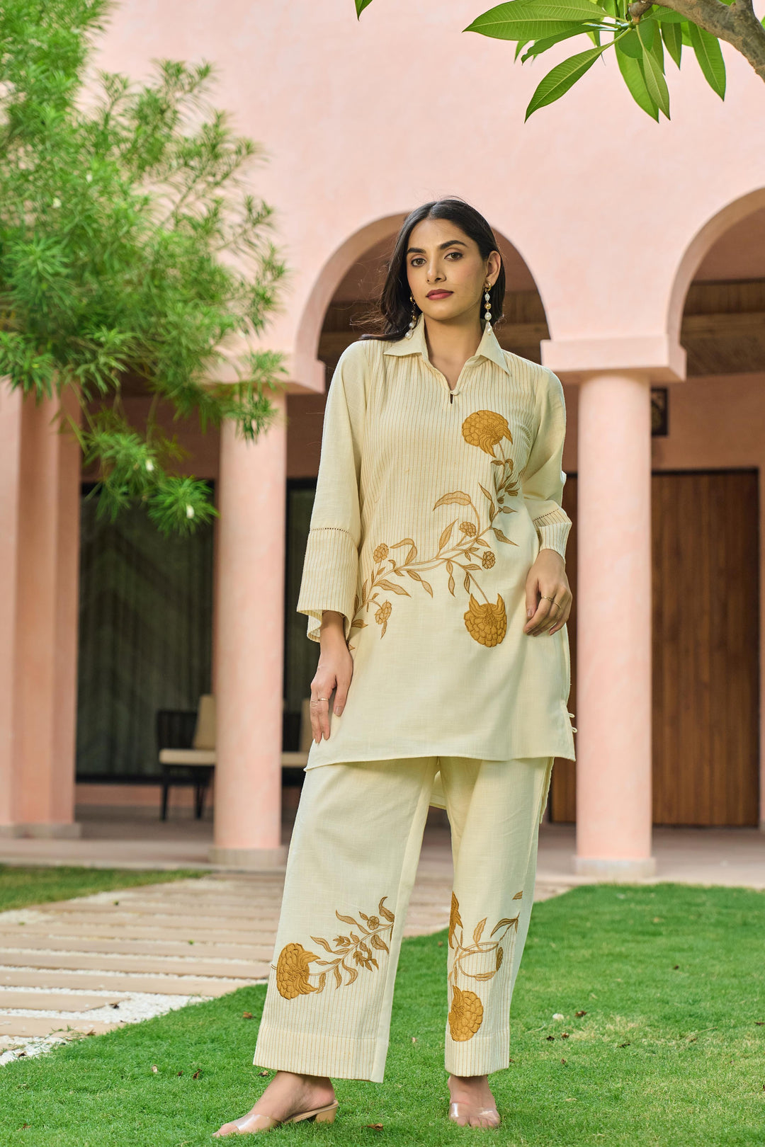 Mahua Alabaster Applique Cotton Co-ord Set