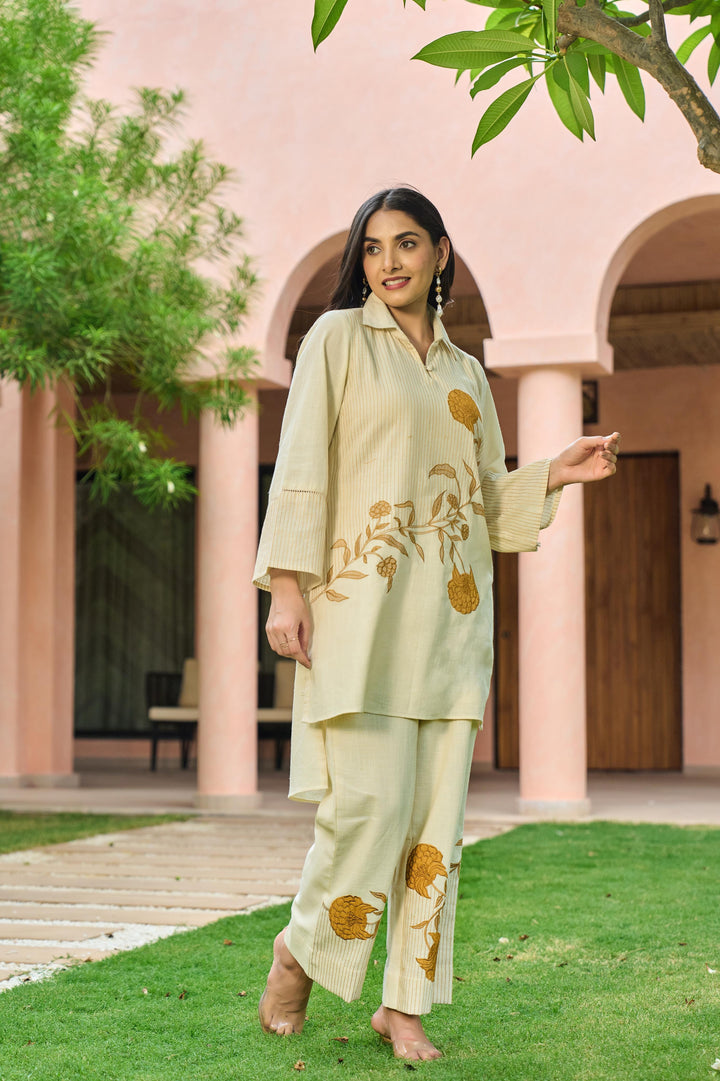 Mahua Alabaster Applique Cotton Co-ord Set