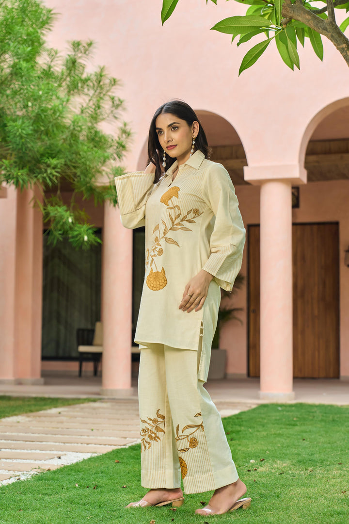 Mahua Alabaster Applique Cotton Co-ord Set
