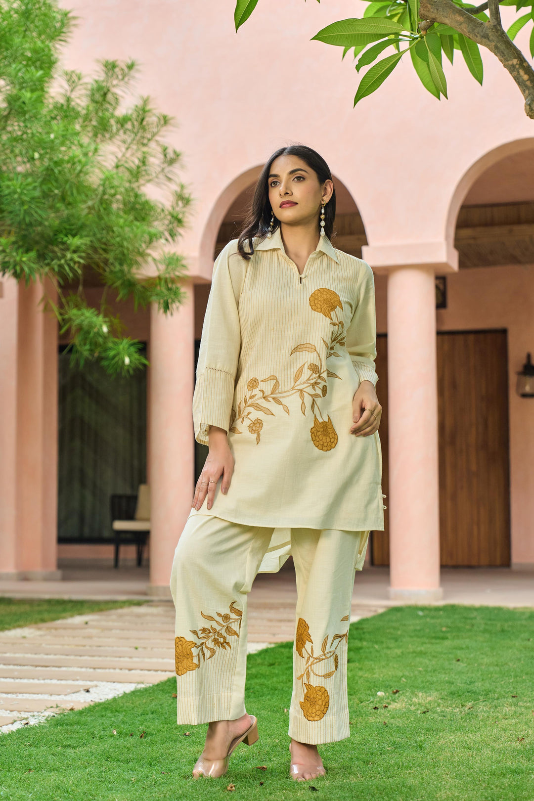 Mahua Alabaster Applique Cotton Co-ord Set