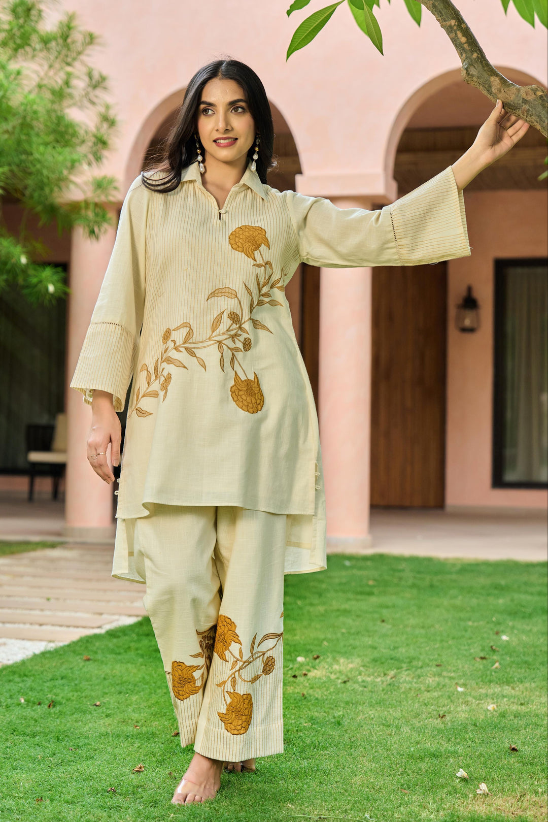 Mahua Alabaster Applique Cotton Co-ord Set