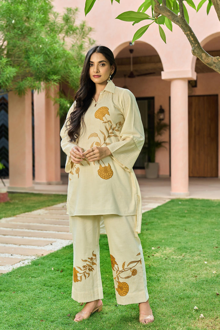Mahua Alabaster Applique Cotton Co-ord Set