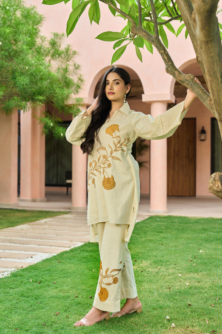 Mahua Alabaster Applique Cotton Co-ord Set