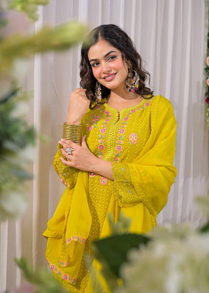 Sanmati canary cotton schiffli suit set