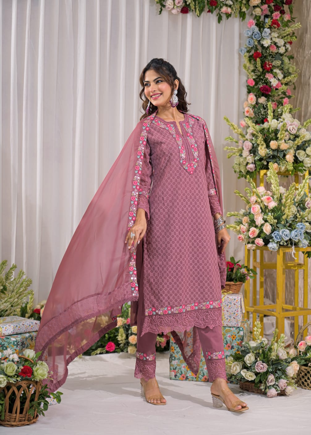 Sanmati cameo schiffli cotton suit set