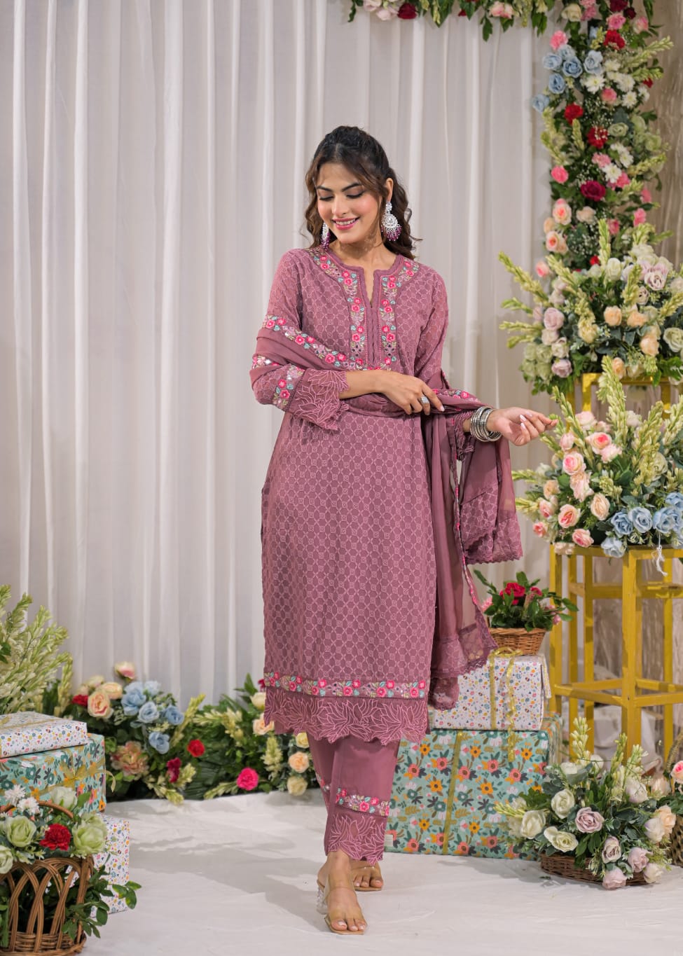 Sanmati cameo schiffli cotton suit set