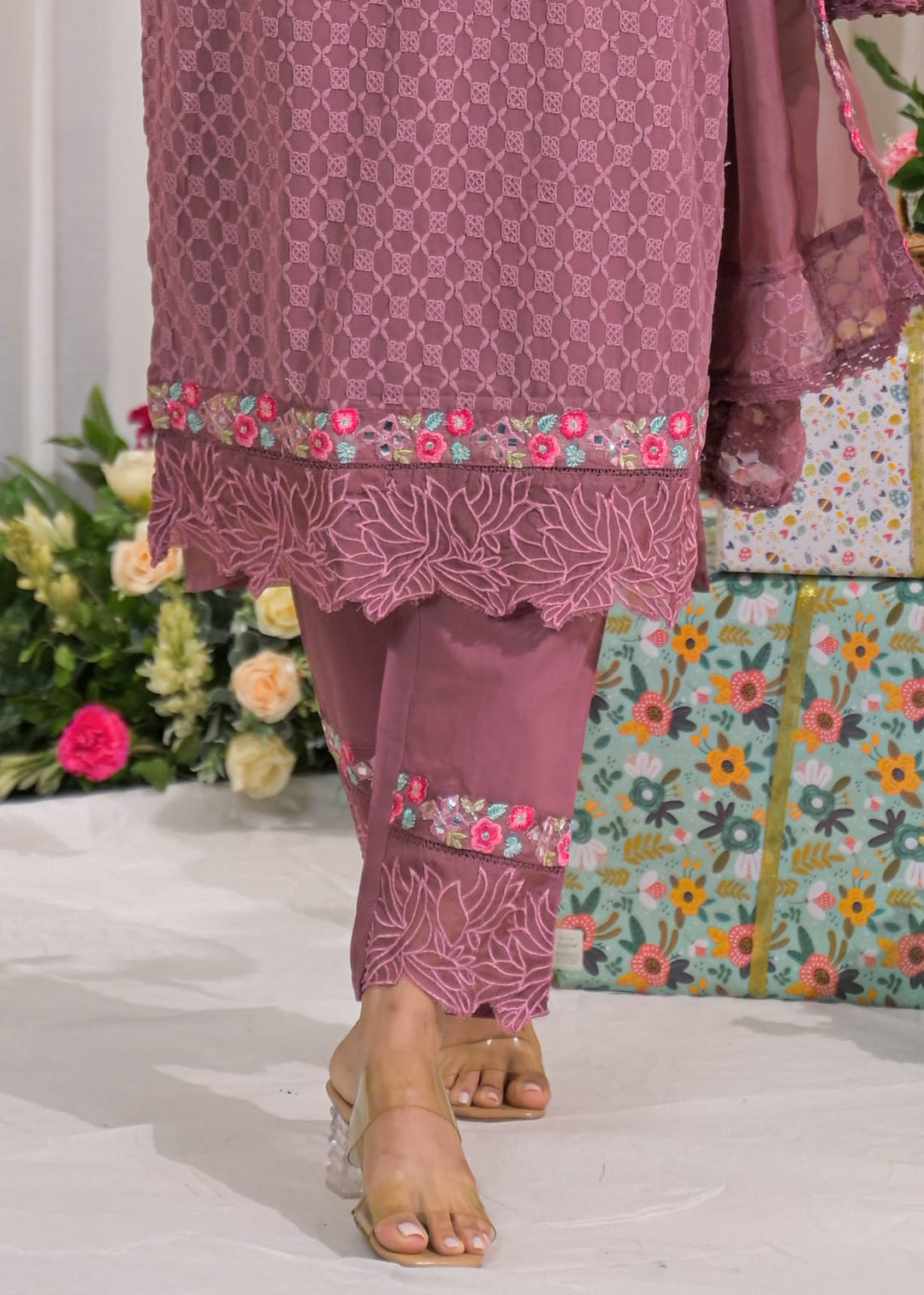 Sanmati cameo schiffli cotton suit set