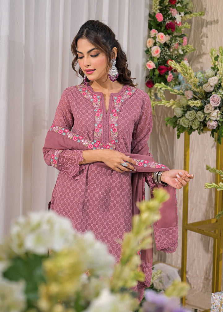 Sanmati cameo schiffli cotton suit set
