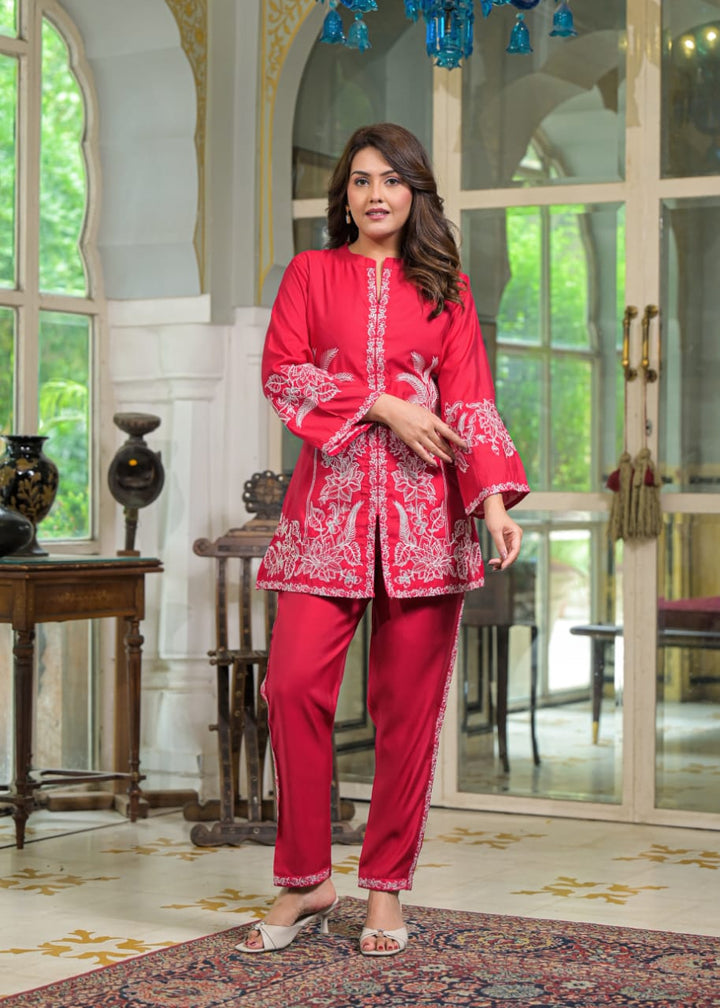 Sanmati scarlet Cotton embroidery Co-ord Set
