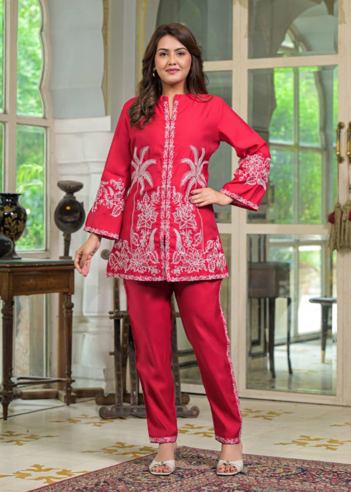 Sanmati scarlet Cotton embroidery Co-ord Set