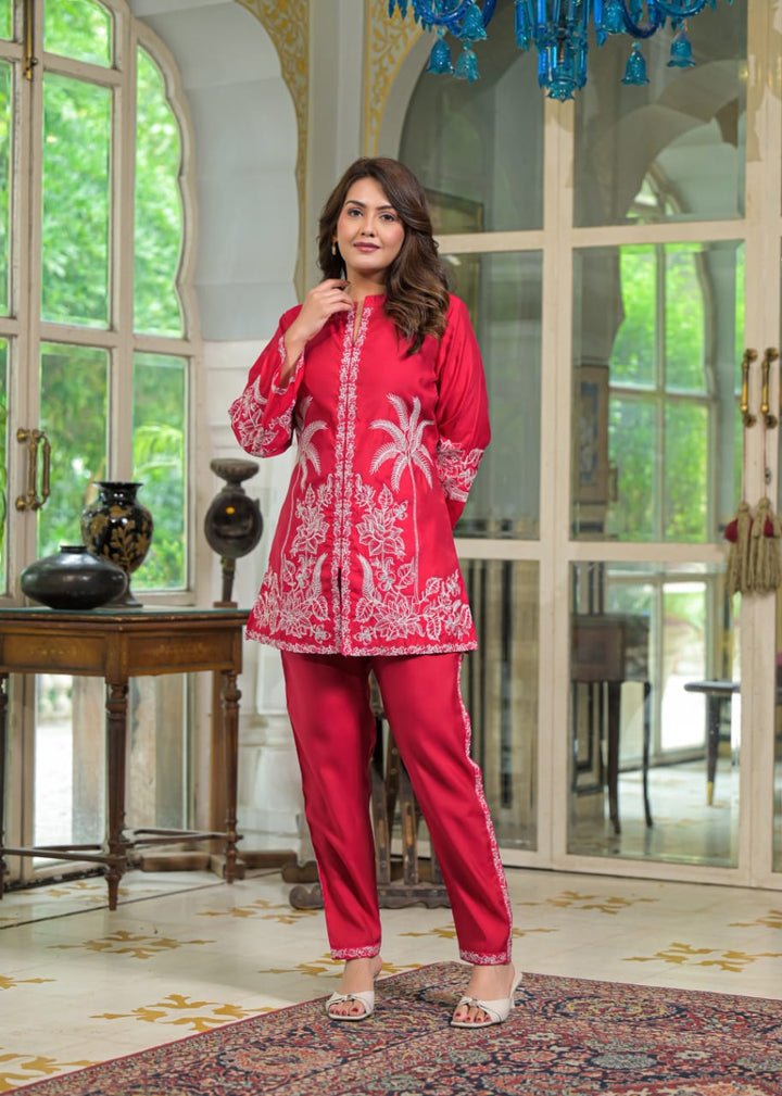 Sanmati scarlet Cotton embroidery Co-ord Set