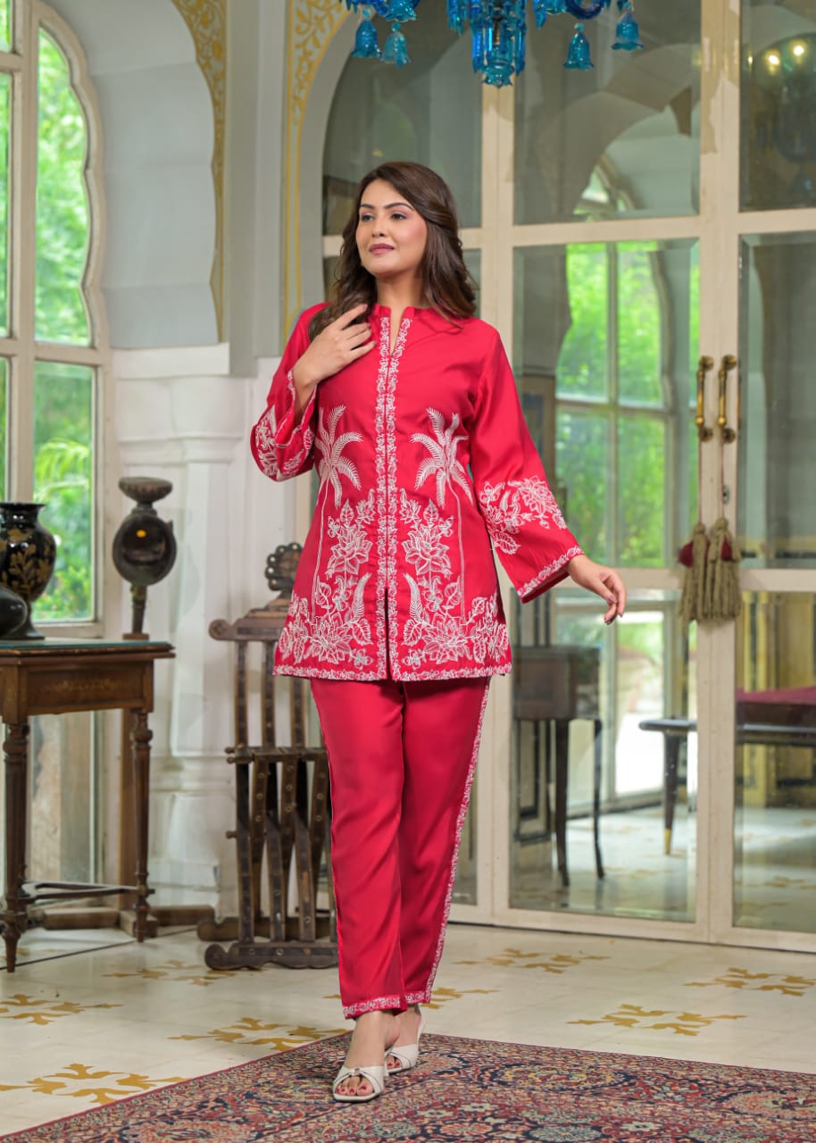 Sanmati scarlet Cotton embroidery Co-ord Set