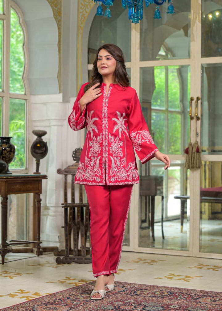 Sanmati scarlet Cotton embroidery Co-ord Set
