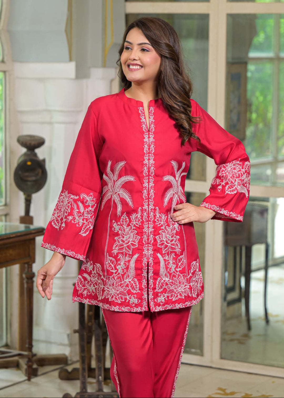 Sanmati scarlet Cotton embroidery Co-ord Set