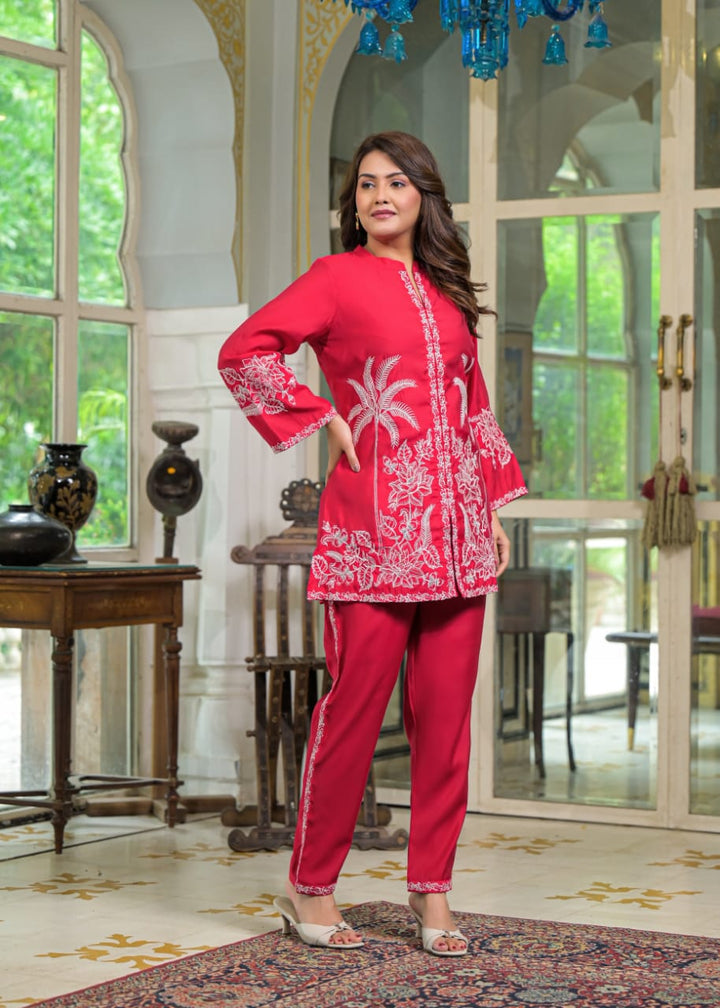 Sanmati scarlet Cotton embroidery Co-ord Set